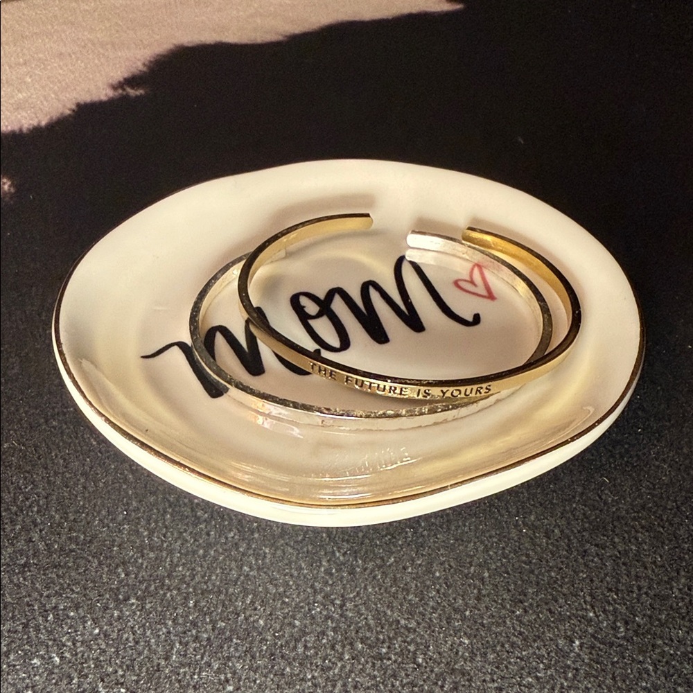 💖Mom Glass Jewelry Dish•Two Adjustable Bracelets Silver/Goldtone💖